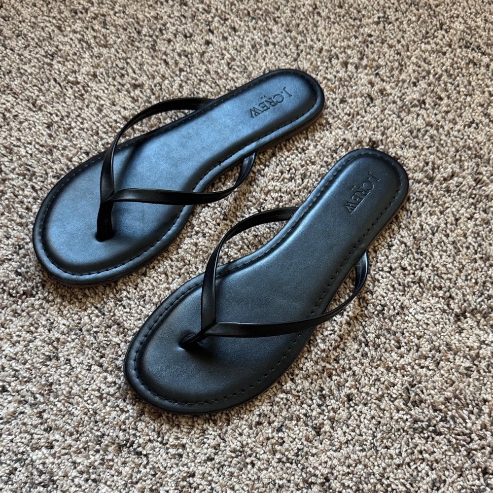 J. Crew Black Leather Minimalist Thong Sandals